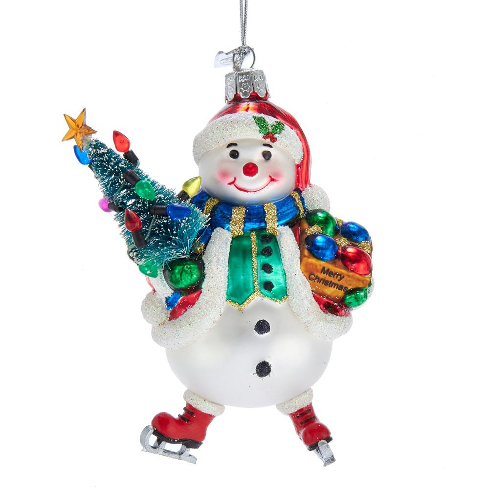 Noble Gems™ Glass Snowman With Christmas Tree Ornament