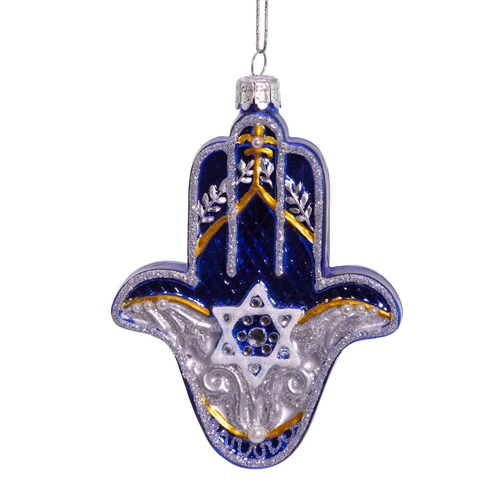Noble Gems™ Glass Hanukkah Hamsa Hand Ornament