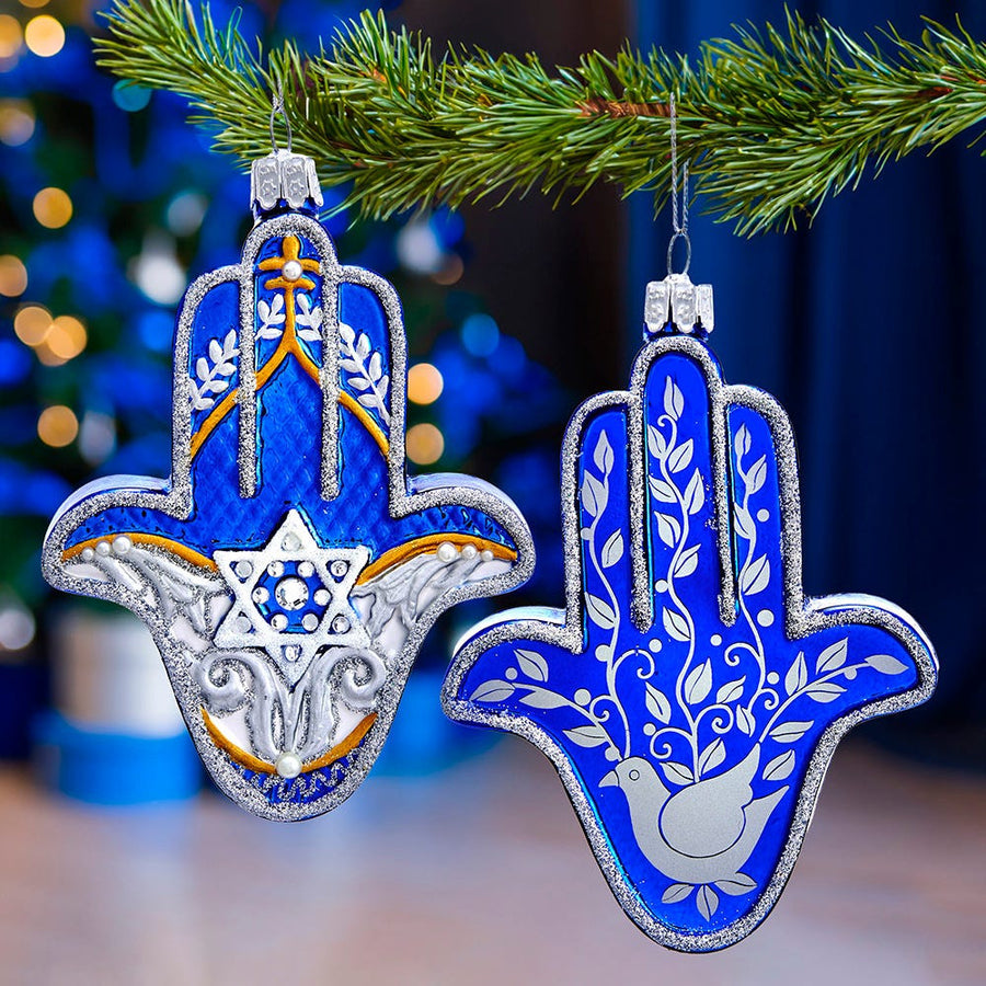 Noble Gems™ Glass Hanukkah Hamsa Hand Ornament