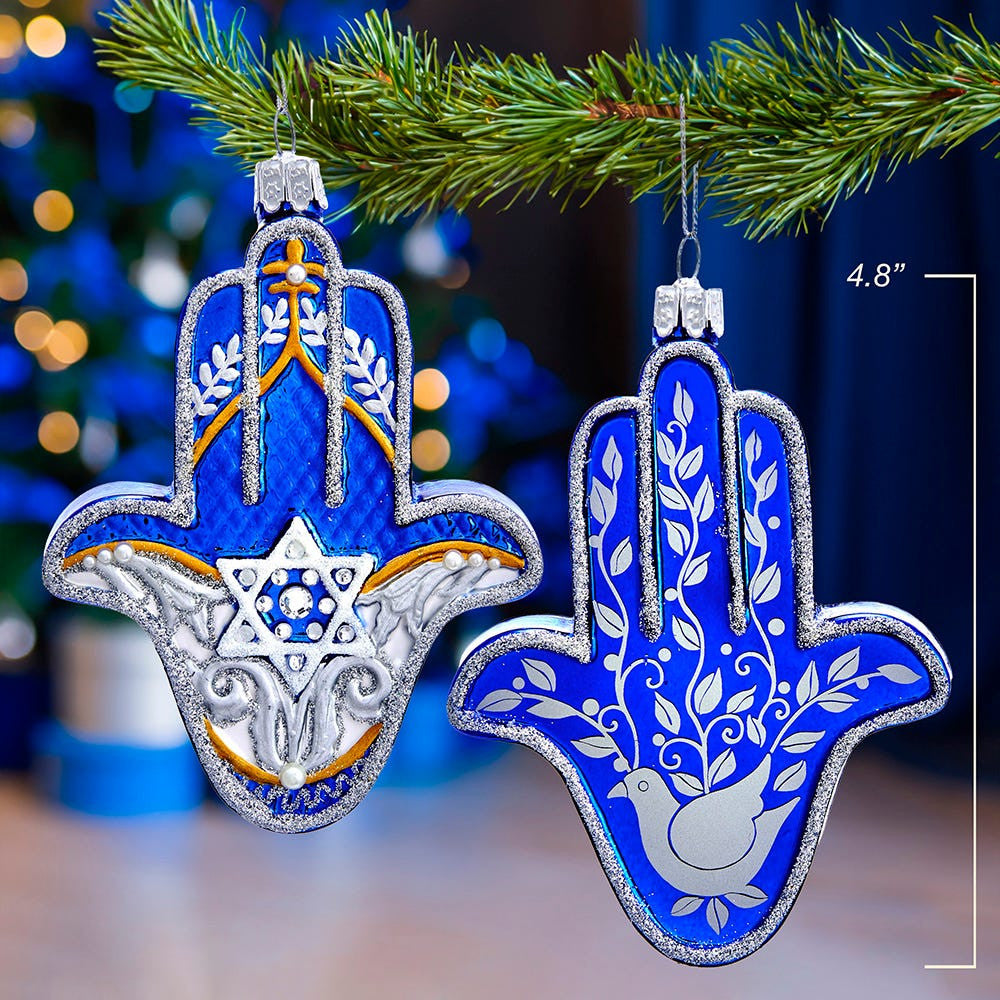 Noble Gems™ Glass Hanukkah Hamsa Hand Ornament