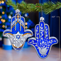 Noble Gems™ Glass Hanukkah Hamsa Hand Ornament