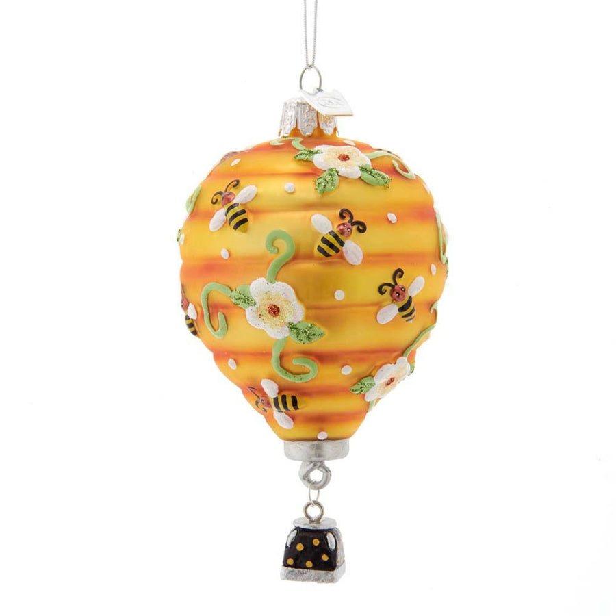 Noble Gems™ Hot Air Balloon With Bees Glass Ornament