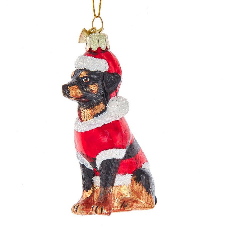 Noble Gems™ Glass Rottweiler With Santa Suit Ornament