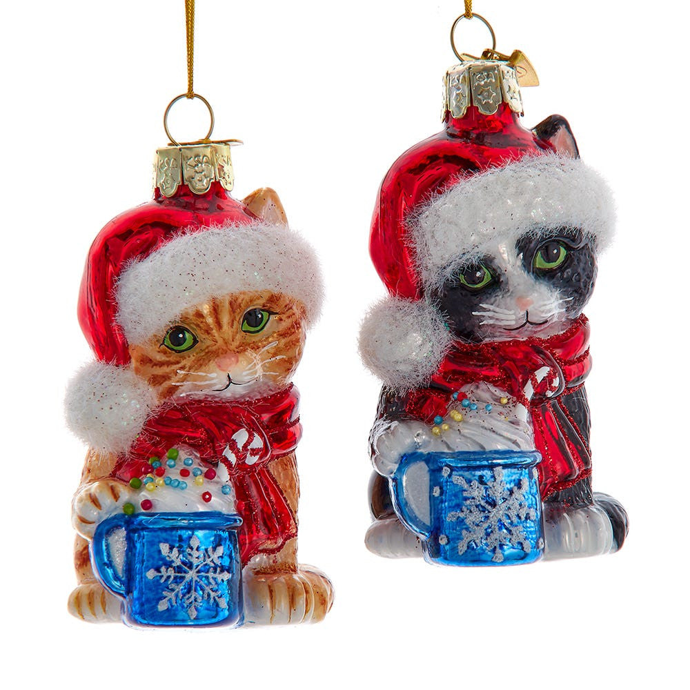 Noble Gems™ Glass Kitten With Hot Cocoa Ornaments