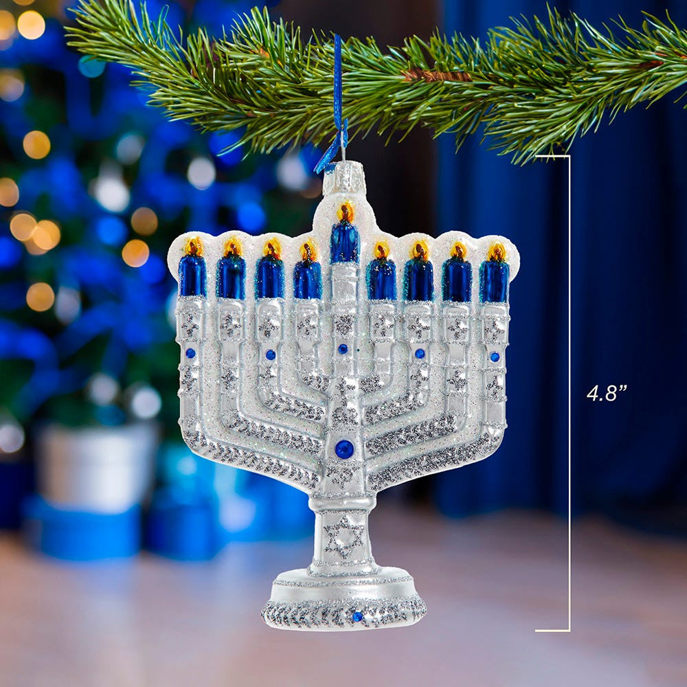 Noble Gems™ Glass New Hanukkah Menorah Ornament