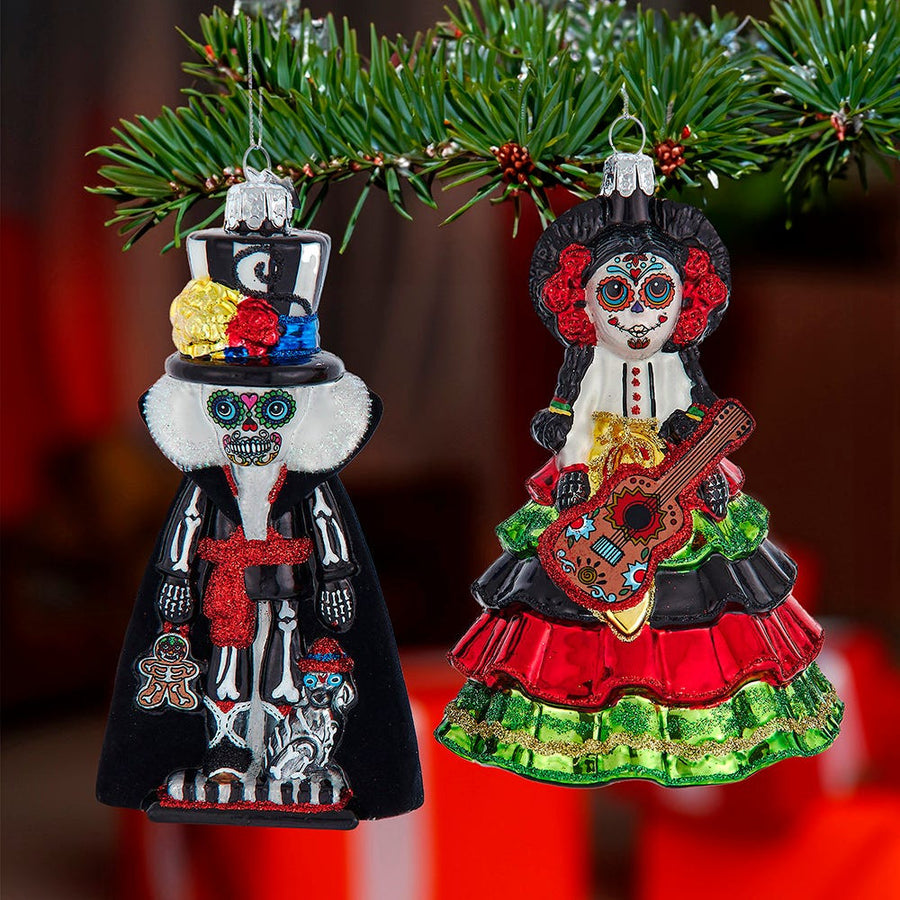 Noble Gems™ Glass Day Of The Dead Girl & Boy Ornaments