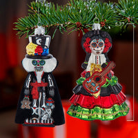Noble Gems™ Glass Day Of The Dead Girl & Boy Ornaments
