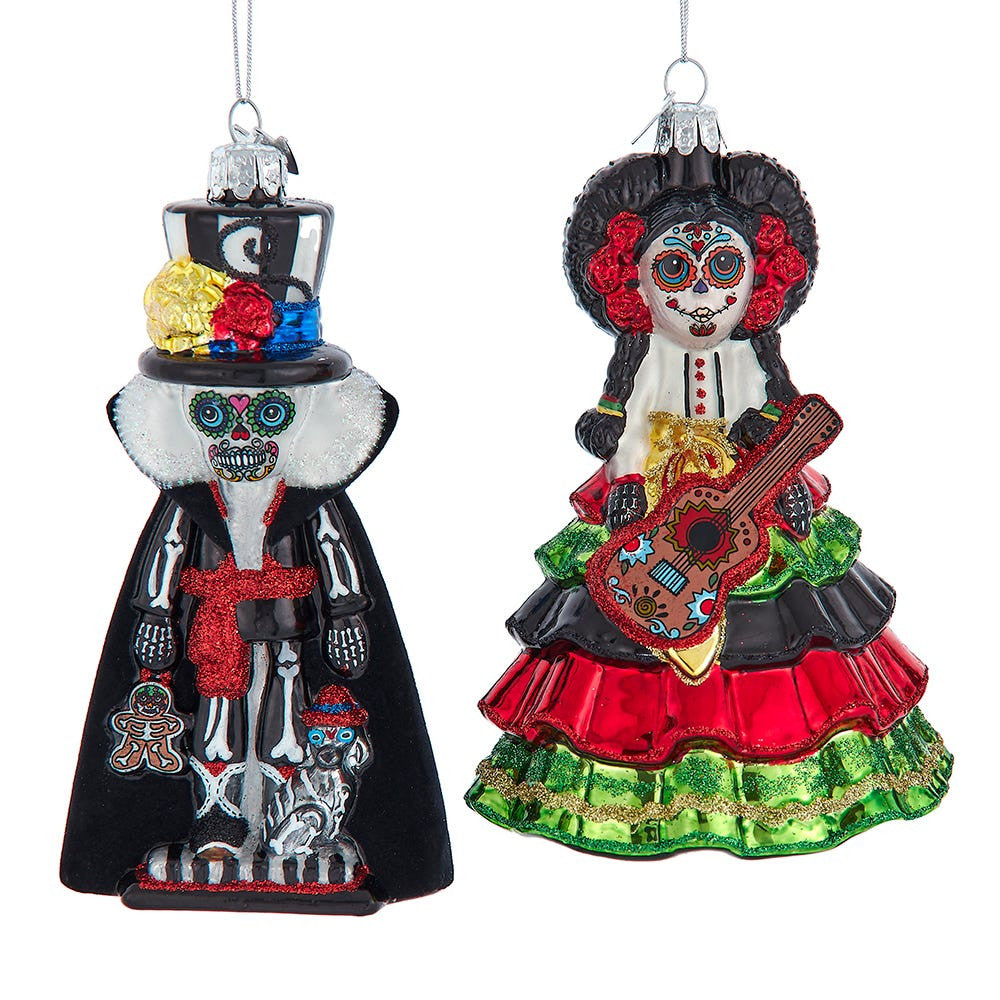 Noble Gems™ Glass Day Of The Dead Girl & Boy Ornaments