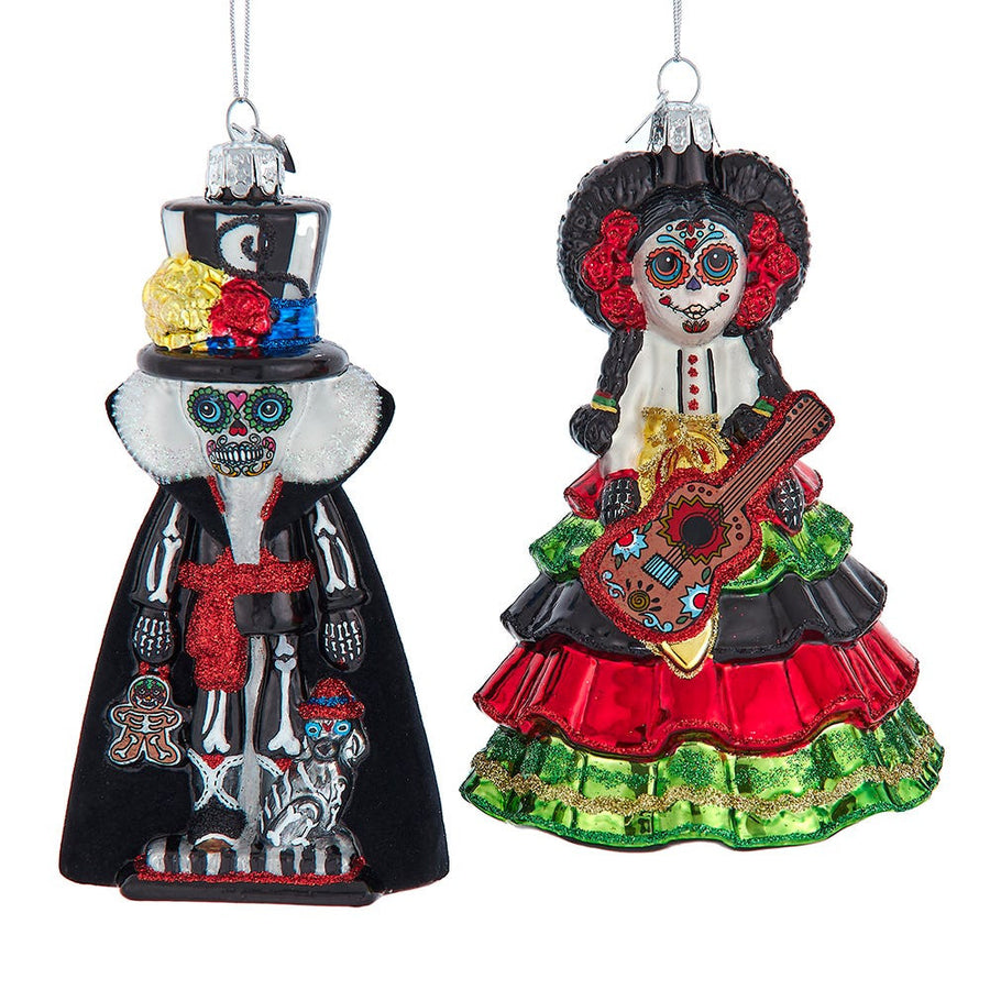 Noble Gems™ Glass Day Of The Dead Girl & Boy Ornaments