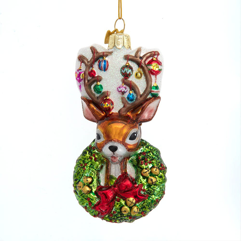 Noble Gems™ Glass Traditional Deer With Wreath Ornament
