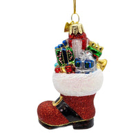 Noble Gems™ Glass Santa's Boot With Presents Ornament