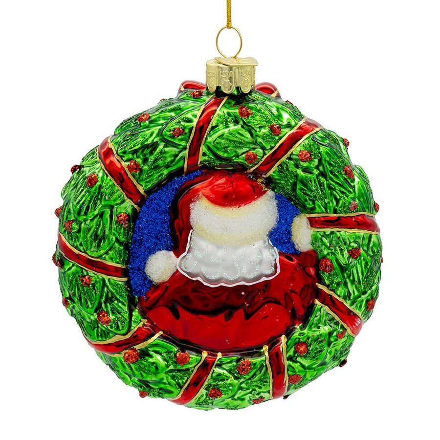 Noble Gems™ Glass Santa In Wreath Ornament