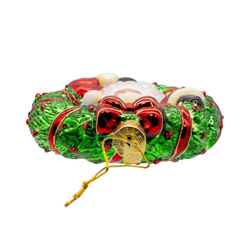 Noble Gems™ Glass Santa In Wreath Ornament