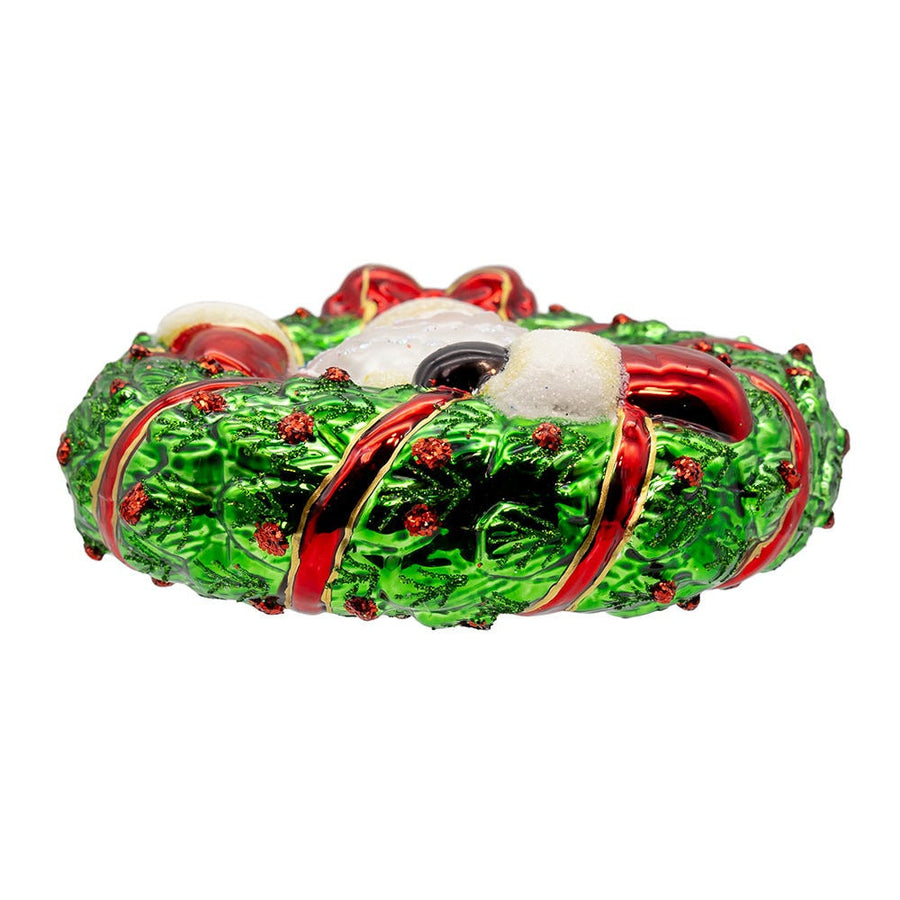Noble Gems™ Glass Santa In Wreath Ornament