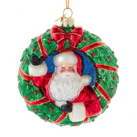 Noble Gems™ Glass Santa In Wreath Ornament
