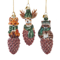 Noble Gems™ Glass Animals With Scarf On Pinecone Ornaments