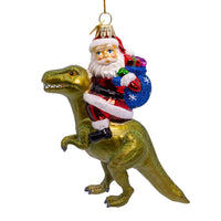 Noble Gems™ Glass Santa On Dinosaur Ornament