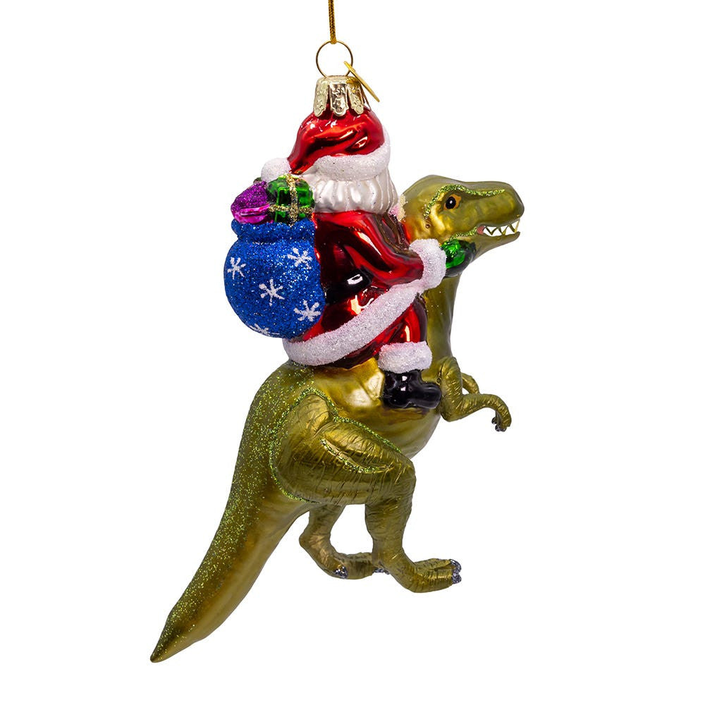 Noble Gems™ Glass Santa On Dinosaur Ornament
