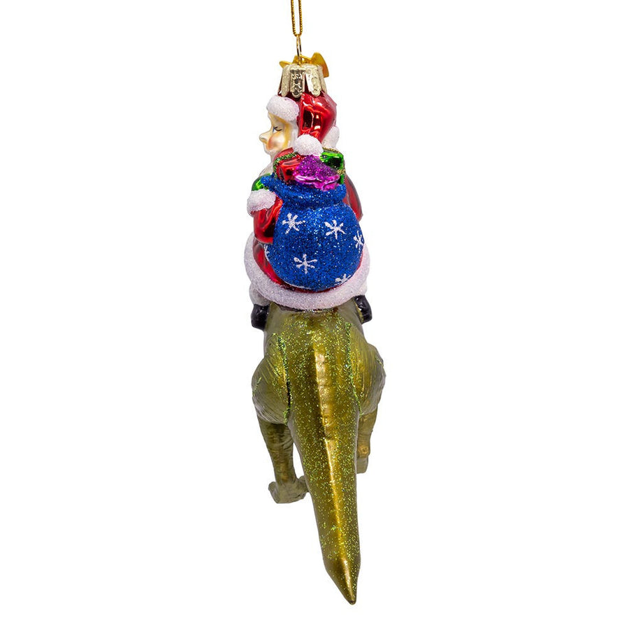 Noble Gems™ Glass Santa On Dinosaur Ornament