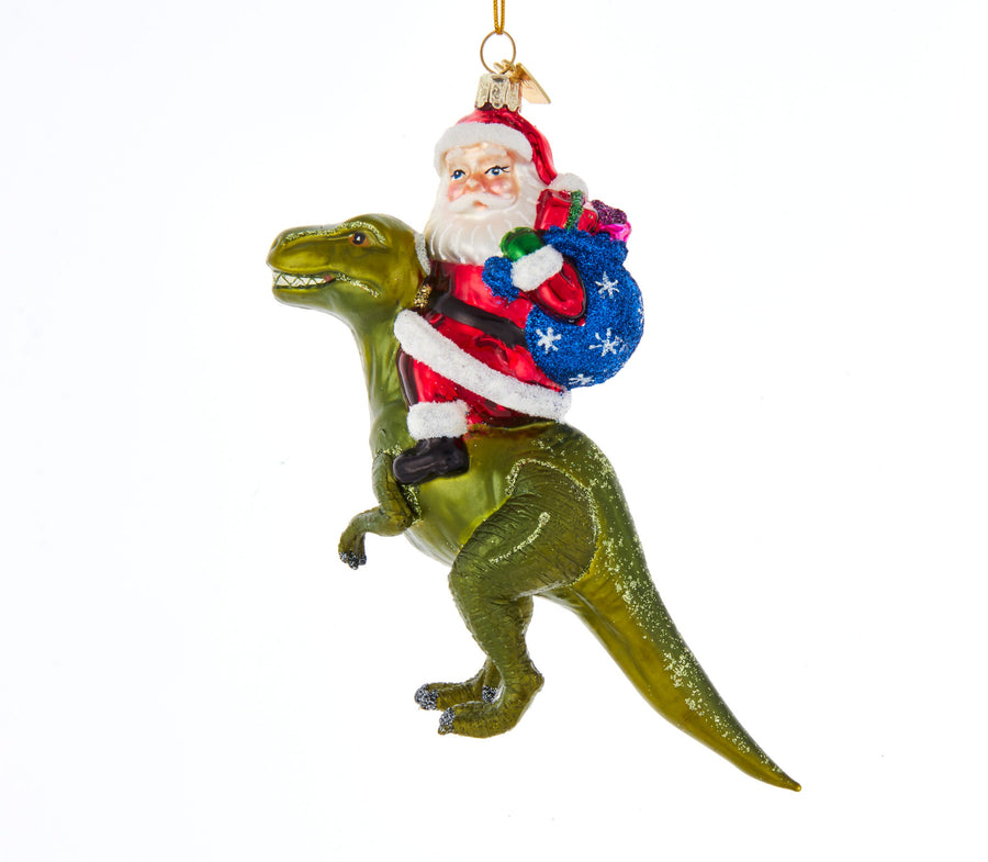 Noble Gems™ Glass Santa On Dinosaur Ornament