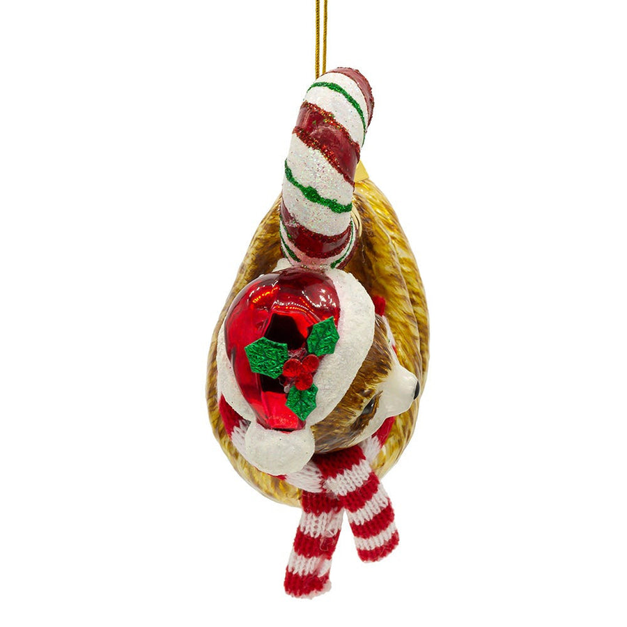 Noble Gems™ Glass Sloth With Candy Cane Ornament