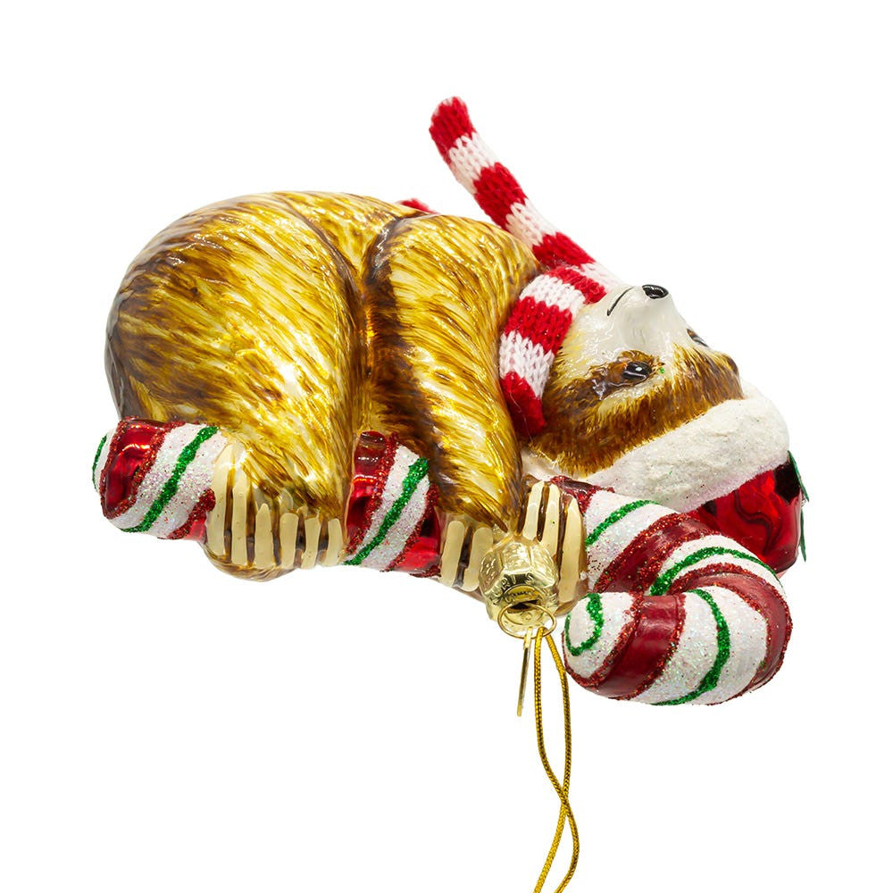 Noble Gems™ Glass Sloth With Candy Cane Ornament