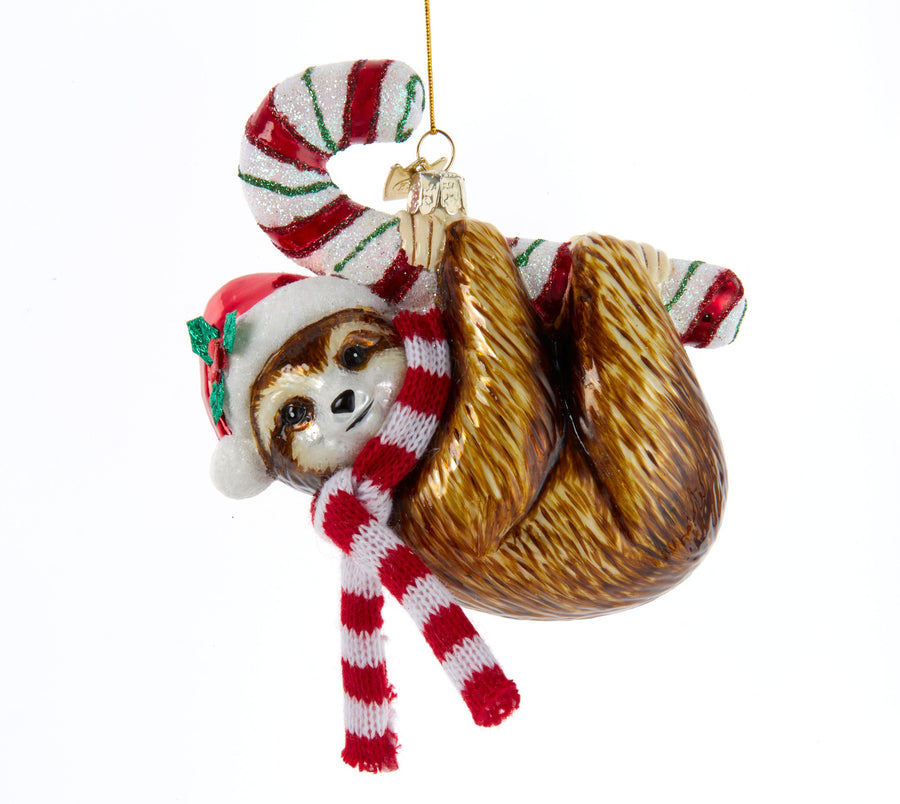 Noble Gems™ Glass Sloth With Candy Cane Ornament