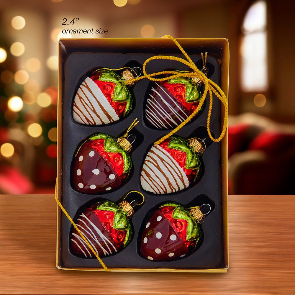 Noble Gems™ Glass Chocolate Strawberry Ornaments
