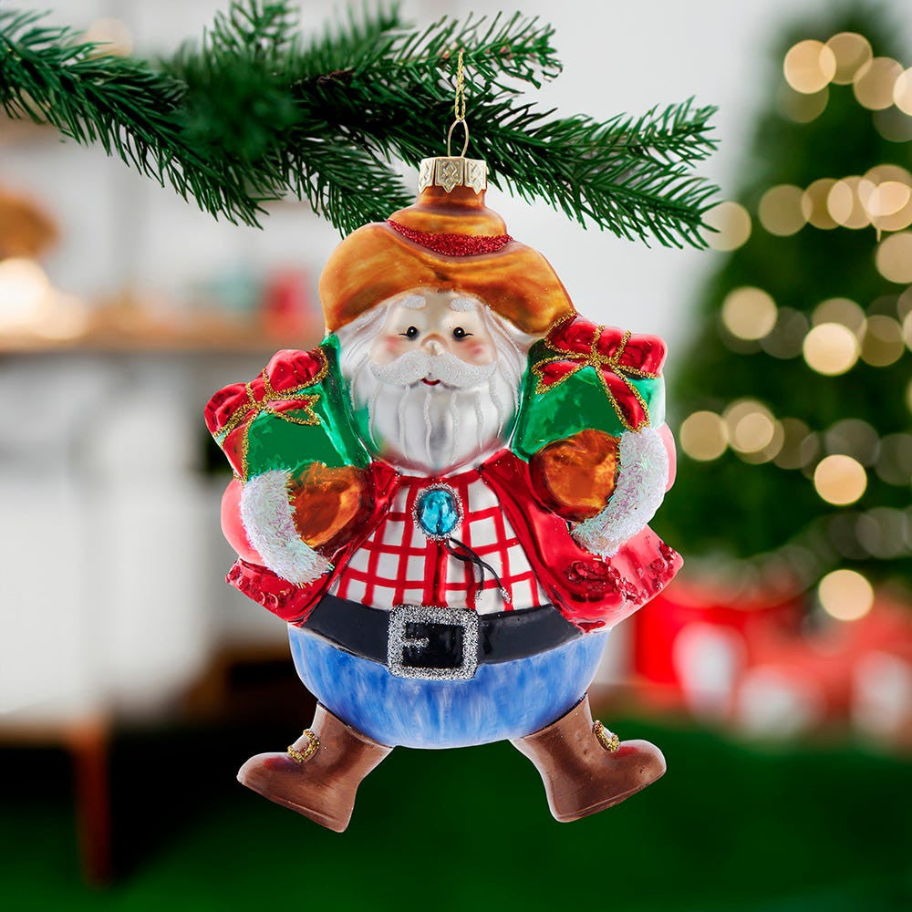 Noble Gems™ Glass Western Santa Ornament