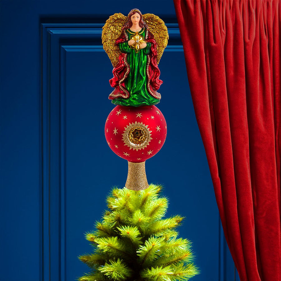 8.75" Un-Lit Noble Gems™ Glass Finial Angel Treetop With Reflector