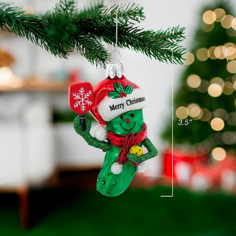 Noble Gems™ Glass Pickleball Pickle With Santa Ornament