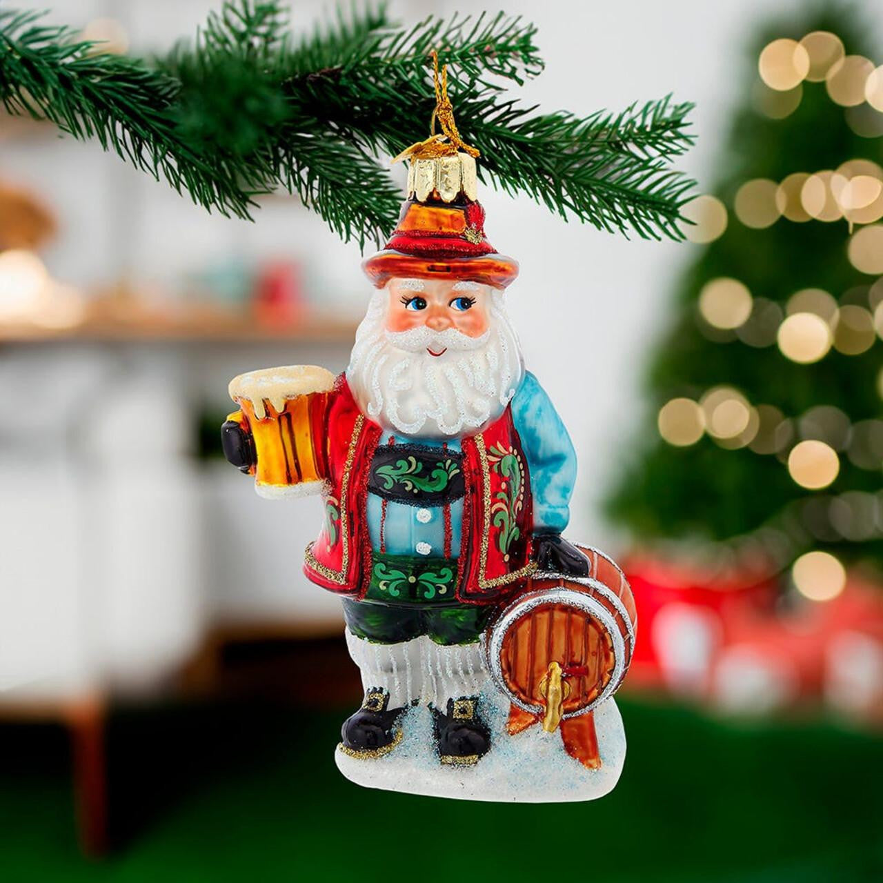 Noble Gems™ Glass German Beer Santa Ornament