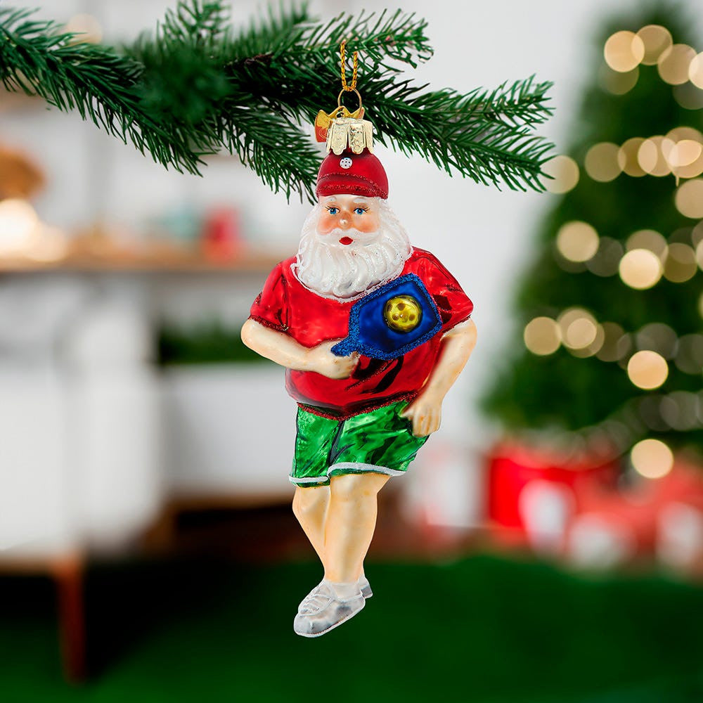 Noble Gems™ Glass Pickleball Santa Ornament