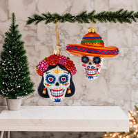 Noble Gems™ Glass Day Of The Dead Sugar Skull Ornaments