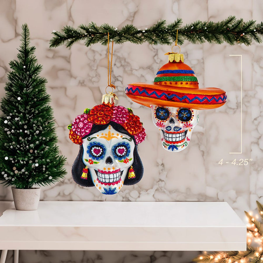 Noble Gems™ Glass Day Of The Dead Sugar Skull Ornaments