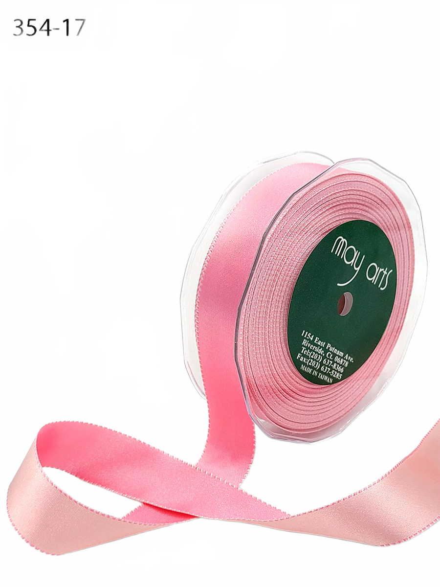 1 Inch Pink/Lt Pink Satin Reversible Ribbon With Woven Stitched Edge