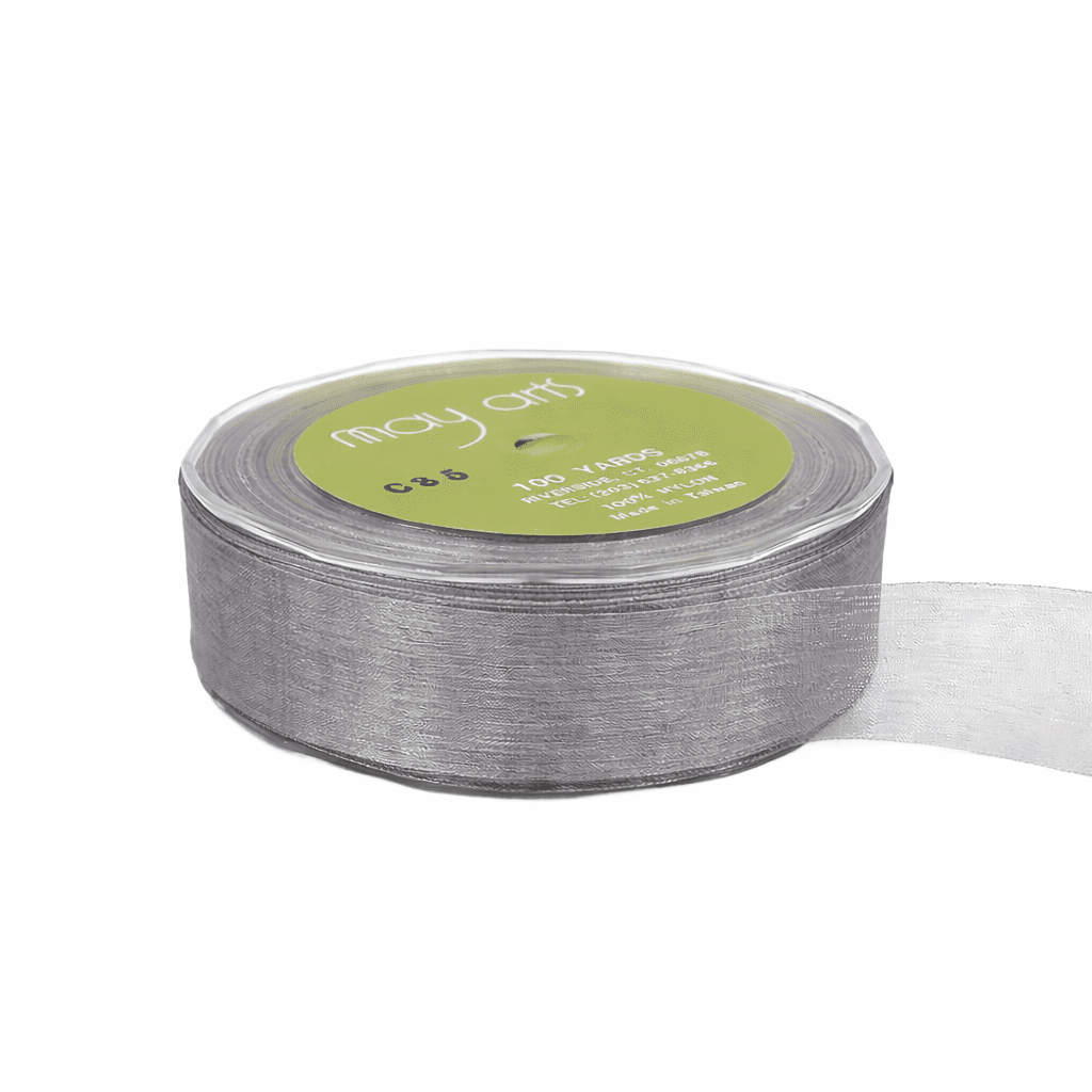 1 Inch Soft Shimmer Pewter Sheer Ribbon With Cut Edge