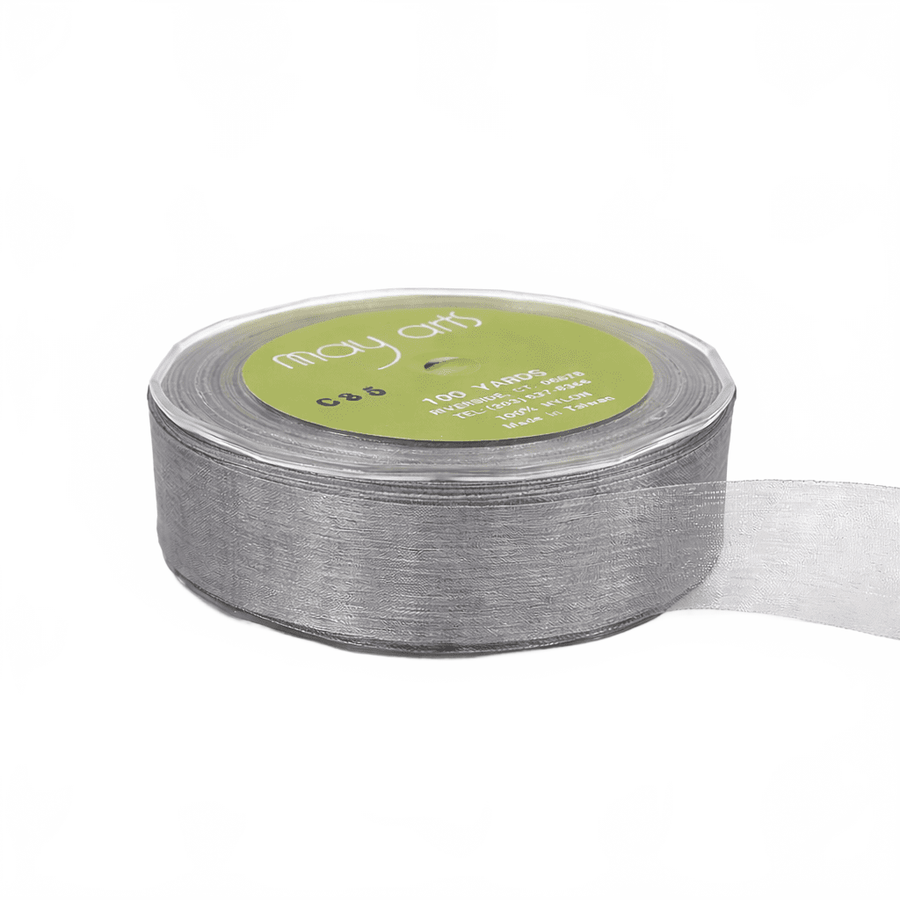 1 Inch Soft Shimmer Pewter Sheer Ribbon With Cut Edge