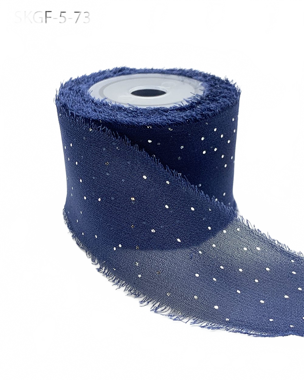 1.25 Inch Mini Metallic Dot Navy Blazer/Silver Silk Georgette Ribbon