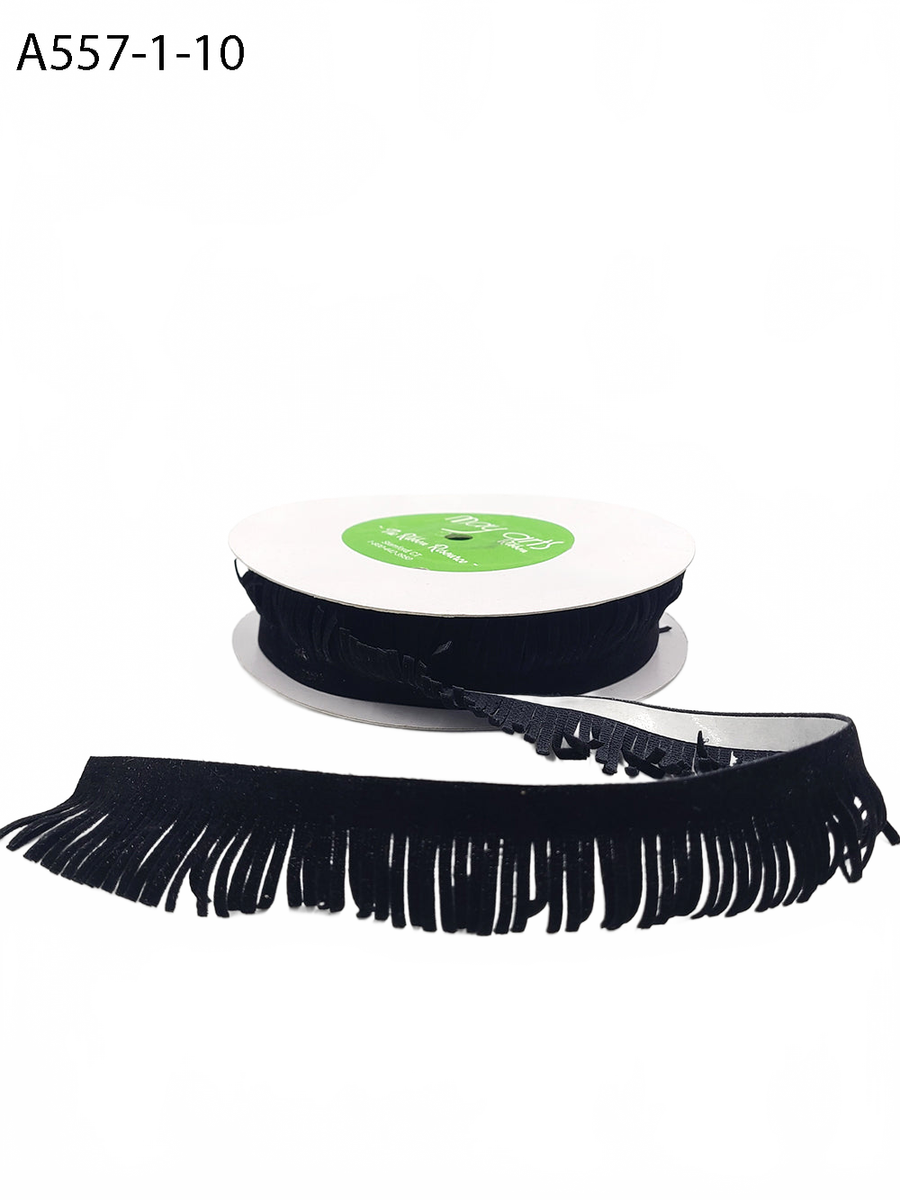 1 Inch Adhesive Suede Fringe Black Ribbon With Cut Edge