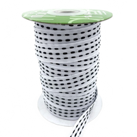 5/8 Inch White/Black Grosgrain Triple Woven Thread With Woven Edge Ribbon