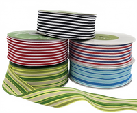 1.5 Inch Blue/Turquoise/White Grosgrain Multi-Color Striped Ribbon With Woven Edge