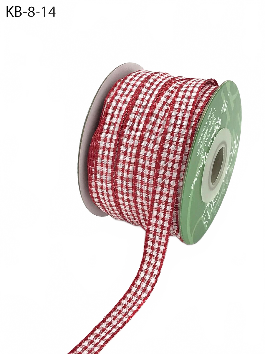 3/8 Inch Checkered Red Ribbon With Woven Edge