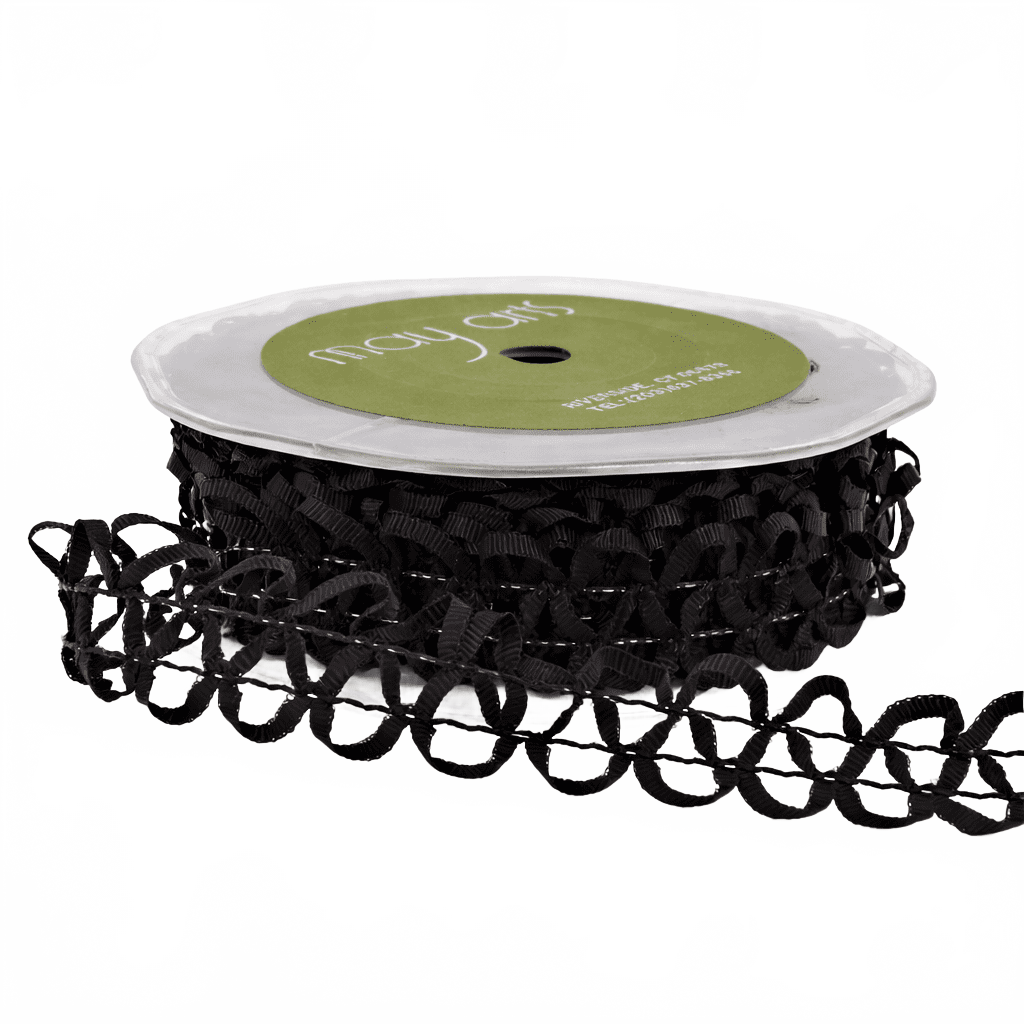 1 Inch Loose Braid Wired Black Ribbon