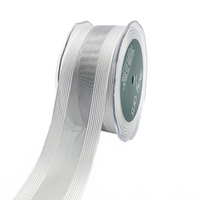 1.5 Inch Sheer Silver/White Metallic Stripes Wired Ribbon