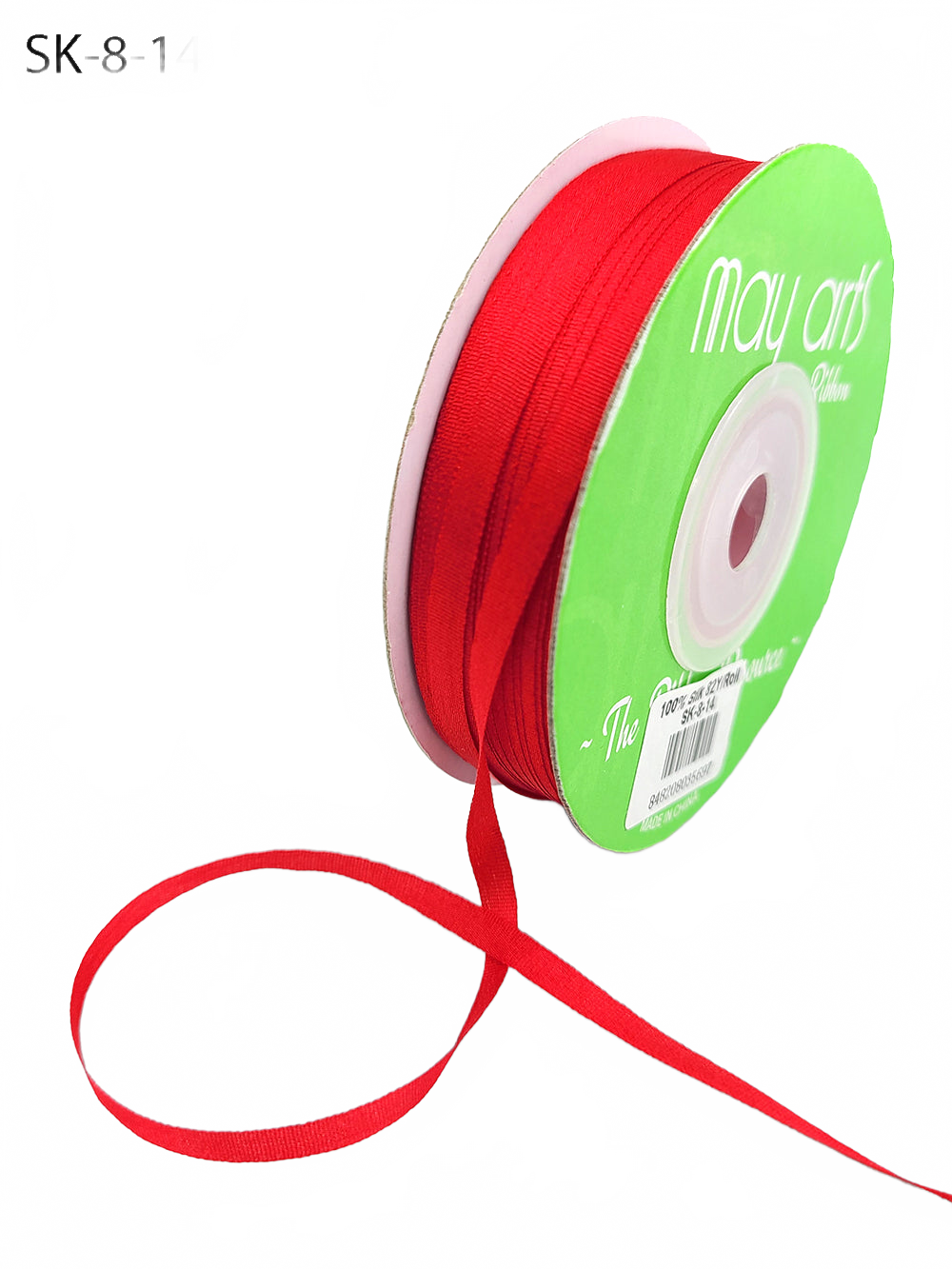 1/8 Inch 100% Hand-Dyed Red Silk Ribbon With Woven Edge