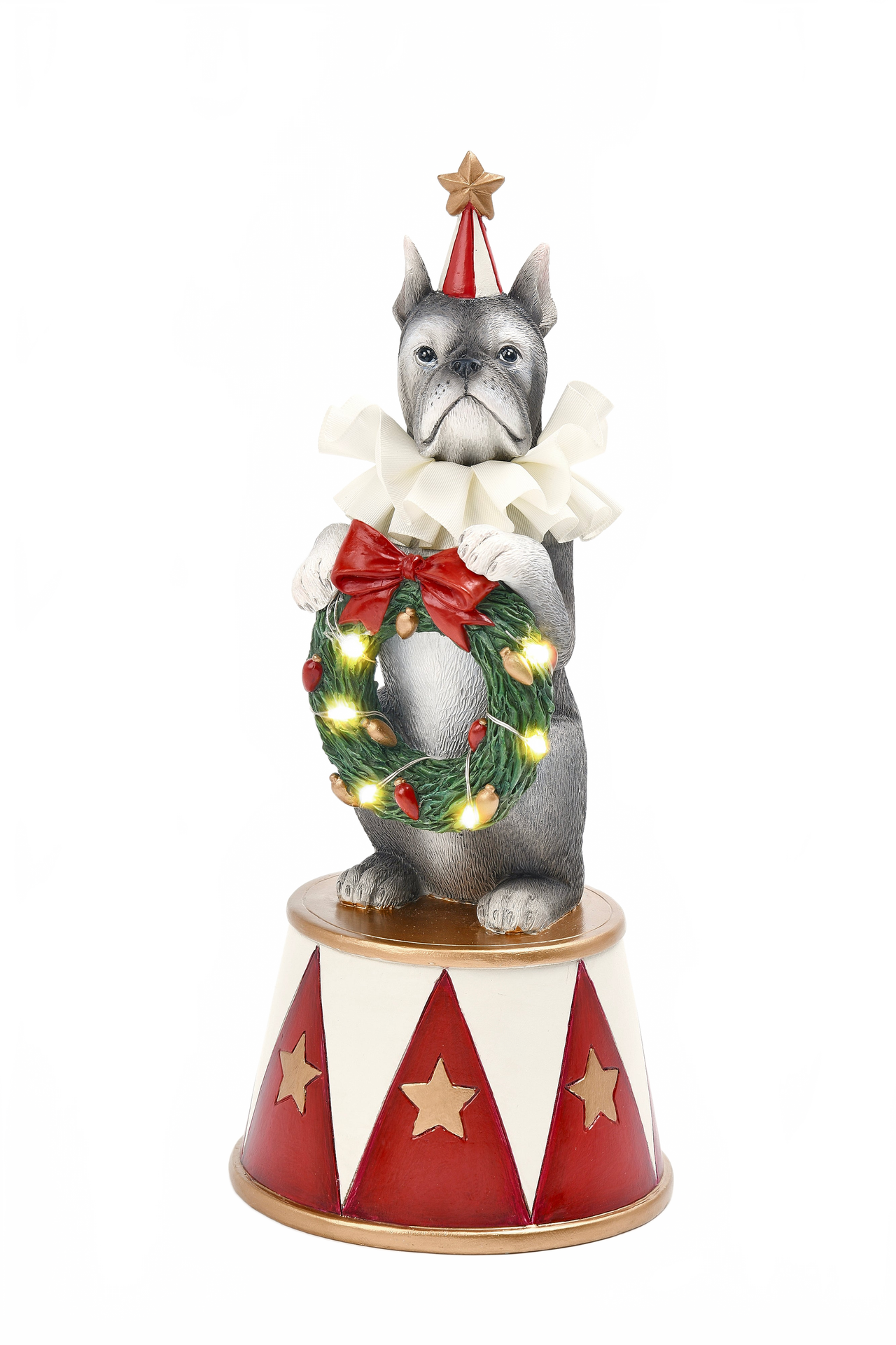 Circus Dog Holding Wreath With Led Light