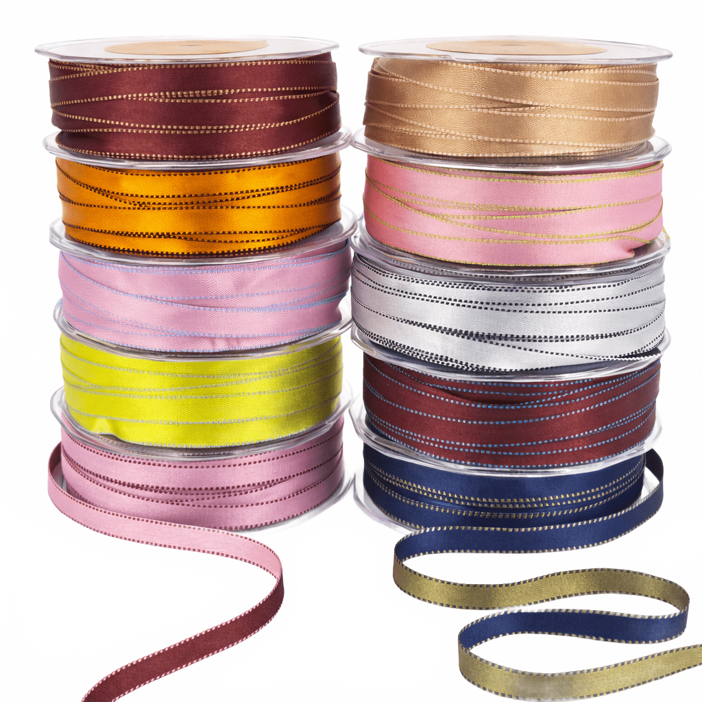 3/8 Inch Two-Color Reversible Satin With Woven Stitched Edge