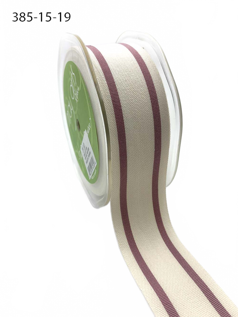 1.5 Inch Wood Rose Cotton Blend Woven Double Stripe Ribbon With Woven Edge