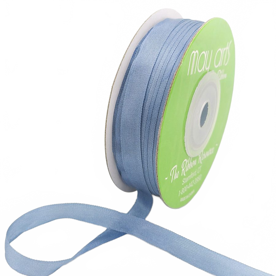 100% Hand-Dyed 1/4 Inch Blue Grey Silk Ribbon With Woven Edge